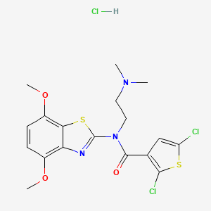 molecular formula C18H20Cl3N3O3S2 B2397528 2,5-dichloro-N-(4,7-dimethoxybenzo[d]thiazol-2-yl)-N-(2-(dimethylamino)ethyl)thiophene-3-carboxamide hydrochloride CAS No. 1052534-65-2