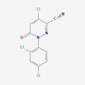 molecular formula C11H4Cl3N3O B2397530 4-Chloro-1-(2,4-dichlorophenyl)-6-oxo-1,6-dihydro-3-pyridazinecarbonitrile CAS No. 320419-46-3