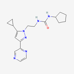 molecular formula C18H24N6O B2397532 1-cyclopentyl-3-(2-(5-cyclopropyl-3-(pyrazin-2-yl)-1H-pyrazol-1-yl)ethyl)urea CAS No. 2034550-28-0