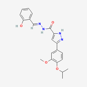 molecular formula C21H22N4O4 B2397534 (E)-N'-(2-hydroxybenzylidene)-3-(4-isopropoxy-3-methoxyphenyl)-1H-pyrazole-5-carbohydrazide CAS No. 1285572-00-0