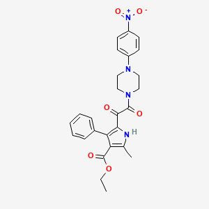 molecular formula C26H26N4O6 B2397535 ethyl 2-methyl-5-(2-(4-(4-nitrophenyl)piperazin-1-yl)-2-oxoacetyl)-4-phenyl-1H-pyrrole-3-carboxylate CAS No. 1105245-41-7