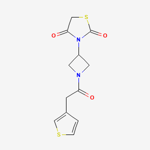 molecular formula C12H12N2O3S2 B2397538 3-(1-(2-(Thiophen-3-yl)acetyl)azetidin-3-yl)thiazolidine-2,4-dione CAS No. 2034270-74-9