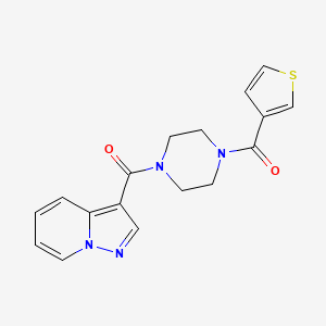 molecular formula C17H16N4O2S B2397545 Pyrazolo[1,5-a]pyridin-3-yl(4-(thiophene-3-carbonyl)piperazin-1-yl)methanone CAS No. 1396864-86-0