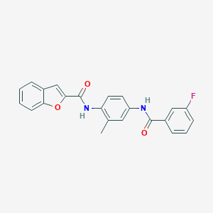 molecular formula C23H17FN2O3 B239758 N-{4-[(3-fluorobenzoyl)amino]-2-methylphenyl}-1-benzofuran-2-carboxamide 
