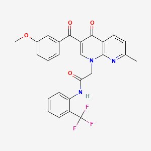 molecular formula C26H20F3N3O4 B2397613 2-(3-(3-methoxybenzoyl)-7-methyl-4-oxo-1,8-naphthyridin-1(4H)-yl)-N-(2-(trifluoromethyl)phenyl)acetamide CAS No. 894891-27-1