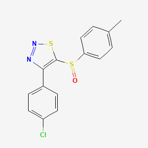 molecular formula C15H11ClN2OS2 B2397709 4-(4-Chlorophenyl)-5-[(4-methylphenyl)sulfinyl]-1,2,3-thiadiazole CAS No. 338408-71-2