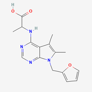molecular formula C16H18N4O3 B2397718 2-{[7-(2-Furylmethyl)-5,6-dimethylpyrrolo[3,2-e]pyrimidin-4-yl]amino}propanoic acid CAS No. 1101785-73-2