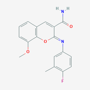 molecular formula C18H15FN2O3 B2397720 (2Z)-2-[(4-fluoro-3-methylphenyl)imino]-8-methoxy-2H-chromene-3-carboxamide CAS No. 1327195-65-2