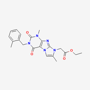 molecular formula C21H23N5O4 B2397730 ethyl 2-(1,7-dimethyl-3-(2-methylbenzyl)-2,4-dioxo-3,4-dihydro-1H-imidazo[2,1-f]purin-8(2H)-yl)acetate CAS No. 919009-58-8