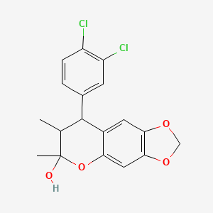 molecular formula C18H16Cl2O4 B2397743 8-(3,4-dichlorophenyl)-6,7-dimethyl-7,8-dihydro-6H-[1,3]dioxolo[4,5-g]chromen-6-ol CAS No. 1005188-49-7