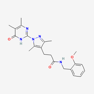 molecular formula C22H27N5O3 B2397757 3-(1-(4,5-二甲基-6-氧代-1,6-二氢嘧啶-2-基)-3,5-二甲基-1H-吡唑-4-基)-N-(2-甲氧基苄基)丙酰胺 CAS No. 1171152-92-3