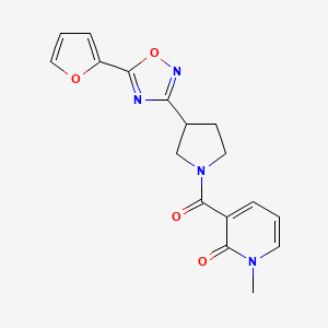 molecular formula C17H16N4O4 B2397762 3-(3-(5-(furan-2-yl)-1,2,4-oxadiazol-3-yl)pyrrolidine-1-carbonyl)-1-methylpyridin-2(1H)-one CAS No. 2034321-34-9