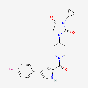 molecular formula C22H23FN4O3 B2397763 3-cyclopropyl-1-{1-[4-(4-fluorophenyl)-1H-pyrrole-2-carbonyl]piperidin-4-yl}imidazolidine-2,4-dione CAS No. 2097892-80-1