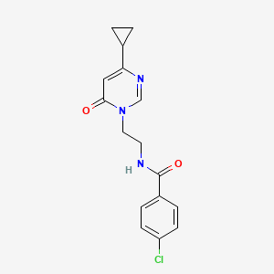 molecular formula C16H16ClN3O2 B2397772 4-chloro-N-(2-(4-cyclopropyl-6-oxopyrimidin-1(6H)-yl)ethyl)benzamide CAS No. 2034572-12-6