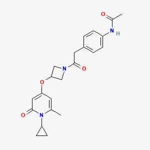 molecular formula C22H25N3O4 B2397777 N-(4-(2-(3-((1-cyclopropyl-6-methyl-2-oxo-1,2-dihydropyridin-4-yl)oxy)azetidin-1-yl)-2-oxoethyl)phenyl)acetamide CAS No. 2034237-91-5