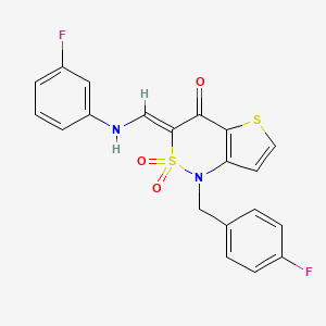 molecular formula C20H14F2N2O3S2 B2397781 (3Z)-1-(4-fluorobenzyl)-3-{[(3-fluorophenyl)amino]methylene}-1H-thieno[3,2-c][1,2]thiazin-4(3H)-one 2,2-dioxide CAS No. 894681-20-0