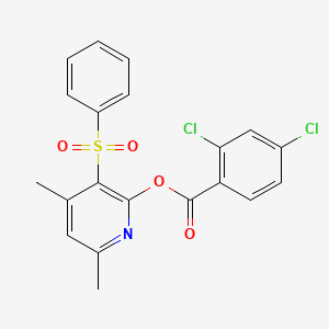 molecular formula C20H15Cl2NO4S B2397784 4,6-Dimethyl-3-(phenylsulfonyl)-2-pyridinyl 2,4-dichlorobenzenecarboxylate CAS No. 400082-19-1