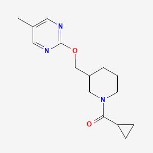 molecular formula C15H21N3O2 B2397788 Cyclopropyl-[3-[(5-methylpyrimidin-2-yl)oxymethyl]piperidin-1-yl]methanone CAS No. 2379995-44-3
