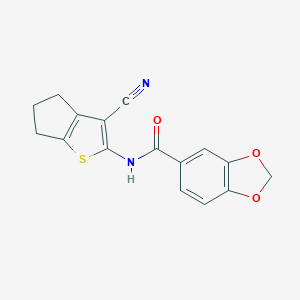 molecular formula C16H12N2O3S B239779 N-(3-cyano-5,6-dihydro-4H-cyclopenta[b]thiophen-2-yl)-1,3-benzodioxole-5-carboxamide 