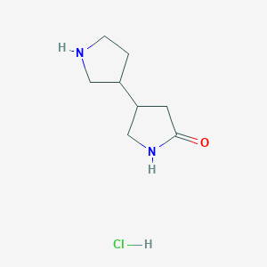 molecular formula C8H15ClN2O B2397811 4-Pyrrolidin-3-ylpyrrolidin-2-one;hydrochloride CAS No. 2243520-80-9