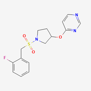molecular formula C15H16FN3O3S B2397836 4-((1-((2-Fluorobenzyl)sulfonyl)pyrrolidin-3-yl)oxy)pyrimidine CAS No. 2034361-35-6