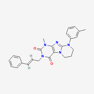 molecular formula C25H25N5O2 B2397864 3-cinnamyl-1-methyl-9-(m-tolyl)-6,7,8,9-tetrahydropyrimido[2,1-f]purine-2,4(1H,3H)-dione CAS No. 873076-28-9