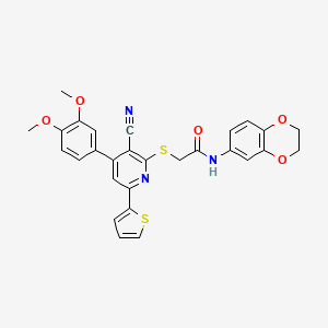 2-[3-cyano-4-(3,4-dimethoxyphenyl)-6-thiophen-2-ylpyridin-2-yl]sulfanyl-N-(2,3-dihydro-1,4-benzodioxin-6-yl)acetamide