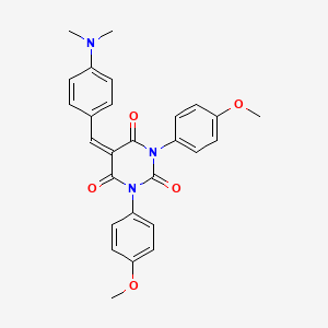 molecular formula C27H25N3O5 B2397959 1,3-Bis(4-methoxyphenyl)-5-((4-(dimethylamino)phenyl)methylene)-1,3-diazaperhydroine-2,4,6-trione CAS No. 1023482-46-3