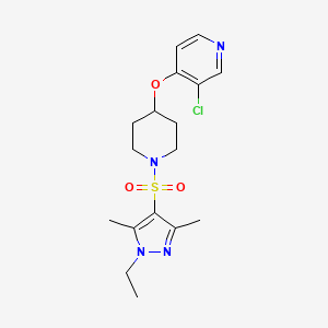 molecular formula C17H23ClN4O3S B2397972 3-chloro-4-((1-((1-ethyl-3,5-dimethyl-1H-pyrazol-4-yl)sulfonyl)piperidin-4-yl)oxy)pyridine CAS No. 2034524-97-3