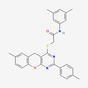 molecular formula C29H27N3O2S B2397983 N-(3,5-dimethylphenyl)-2-((7-methyl-2-(p-tolyl)-5H-chromeno[2,3-d]pyrimidin-4-yl)thio)acetamide CAS No. 895642-00-9