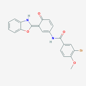 molecular formula C21H15BrN2O4 B239800 N-[(3E)-3-(3H-1,3-benzoxazol-2-ylidene)-4-oxocyclohexa-1,5-dien-1-yl]-3-bromo-4-methoxybenzamide 
