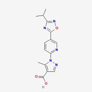 molecular formula C15H15N5O3 B2398005 5-methyl-1-{5-[3-(propan-2-yl)-1,2,4-oxadiazol-5-yl]pyridin-2-yl}-1H-pyrazole-4-carboxylic acid CAS No. 1351398-16-7