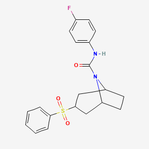 molecular formula C20H21FN2O3S B2398007 3-(苯磺酰基)-N-(4-氟苯基)-8-氮杂双环[3.2.1]辛烷-8-甲酰胺 CAS No. 1135000-41-7