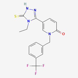 molecular formula C17H15F3N4OS B2398013 5-(4-ethyl-5-sulfanyl-4H-1,2,4-triazol-3-yl)-1-[3-(trifluoromethyl)benzyl]-2(1H)-pyridinone CAS No. 477853-02-4