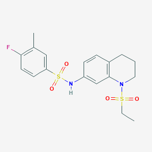 molecular formula C18H21FN2O4S2 B2398015 N-(1-(ethylsulfonyl)-1,2,3,4-tetrahydroquinolin-7-yl)-4-fluoro-3-methylbenzenesulfonamide CAS No. 946250-18-6