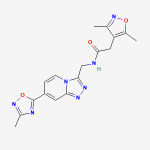 molecular formula C17H17N7O3 B2398028 2-(3,5-dimethylisoxazol-4-yl)-N-((7-(3-methyl-1,2,4-oxadiazol-5-yl)-[1,2,4]triazolo[4,3-a]pyridin-3-yl)methyl)acetamide CAS No. 1903528-49-3