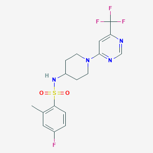 molecular formula C17H18F4N4O2S B2398043 4-氟-2-甲基-N-(1-(6-(三氟甲基)嘧啶-4-基)哌啶-4-基)苯磺酰胺 CAS No. 2034348-93-9