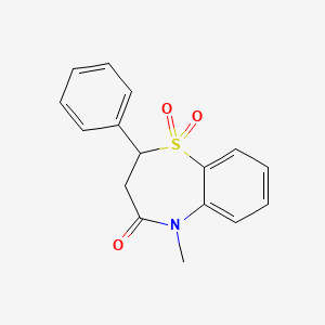 molecular formula C16H15NO3S B2398054 5-methyl-2-phenyl-2,3-dihydrobenzo[b][1,4]thiazepin-4(5H)-one 1,1-dioxide CAS No. 145603-20-9