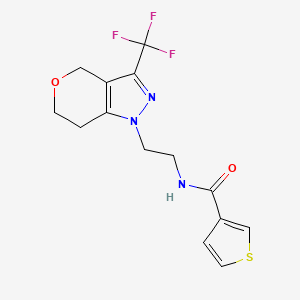 molecular formula C14H14F3N3O2S B2398057 N-(2-(3-(trifluoromethyl)-6,7-dihydropyrano[4,3-c]pyrazol-1(4H)-yl)ethyl)thiophene-3-carboxamide CAS No. 1797015-56-5