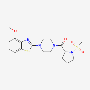 molecular formula C19H26N4O4S2 B2398061 (4-(4-Methoxy-7-methylbenzo[d]thiazol-2-yl)piperazin-1-yl)(1-(methylsulfonyl)pyrrolidin-2-yl)methanone CAS No. 1219370-88-3