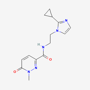 molecular formula C14H17N5O2 B2398078 N-(2-(2-cyclopropyl-1H-imidazol-1-yl)ethyl)-1-methyl-6-oxo-1,6-dihydropyridazine-3-carboxamide CAS No. 2034478-04-9