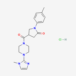 molecular formula C20H26ClN5O2 B2398084 4-(4-(1-methyl-1H-imidazol-2-yl)piperazine-1-carbonyl)-1-(p-tolyl)pyrrolidin-2-one hydrochloride CAS No. 1185077-02-4