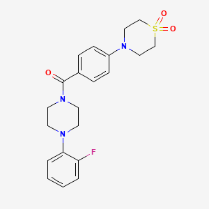 molecular formula C21H24FN3O3S B2398086 4-(4-{[4-(2-Fluorophenyl)piperazino]carbonyl}phenyl)-1lambda~6~,4-thiazinane-1,1-dione CAS No. 478064-77-6