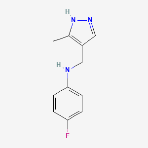 molecular formula C11H12FN3 B2398098 4-fluoro-N-[(3-methyl-1H-pyrazol-4-yl)methyl]aniline CAS No. 1157108-77-4