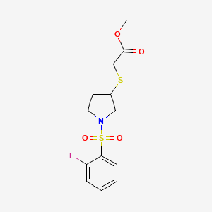 molecular formula C13H16FNO4S2 B2398100 Methyl 2-((1-((2-fluorophenyl)sulfonyl)pyrrolidin-3-yl)thio)acetate CAS No. 2034265-51-3