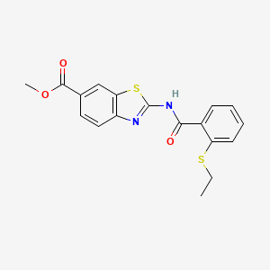 molecular formula C18H16N2O3S2 B2398113 2-(2-(乙硫基)苯甲酰胺)苯并[d]噻唑-6-羧酸甲酯 CAS No. 886916-90-1