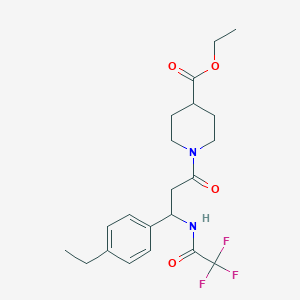 molecular formula C21H27F3N2O4 B2398118 1-[3-(4-乙基苯基)-3-[(2,2,2-三氟乙酰)氨基]丙酰]哌啶-4-羧酸乙酯 CAS No. 866019-27-4