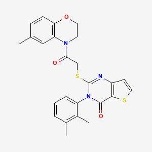 molecular formula C25H23N3O3S2 B2398140 3-(2,3-dimethylphenyl)-2-{[2-(6-methyl-2,3-dihydro-4H-1,4-benzoxazin-4-yl)-2-oxoethyl]sulfanyl}thieno[3,2-d]pyrimidin-4(3H)-one CAS No. 1291873-88-5