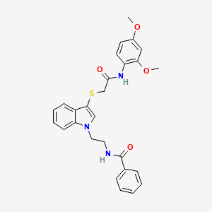 molecular formula C27H27N3O4S B2398153 N-(2-(3-((2-((2,4-dimethoxyphenyl)amino)-2-oxoethyl)thio)-1H-indol-1-yl)ethyl)benzamide CAS No. 532969-99-6