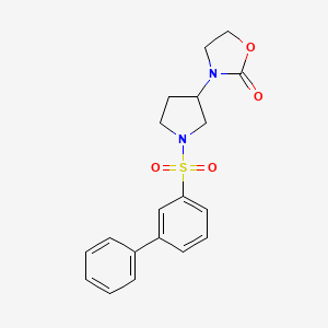 molecular formula C19H20N2O4S B2398172 3-(1-([1,1'-Biphenyl]-3-ylsulfonyl)pyrrolidin-3-yl)oxazolidin-2-one CAS No. 2097916-51-1